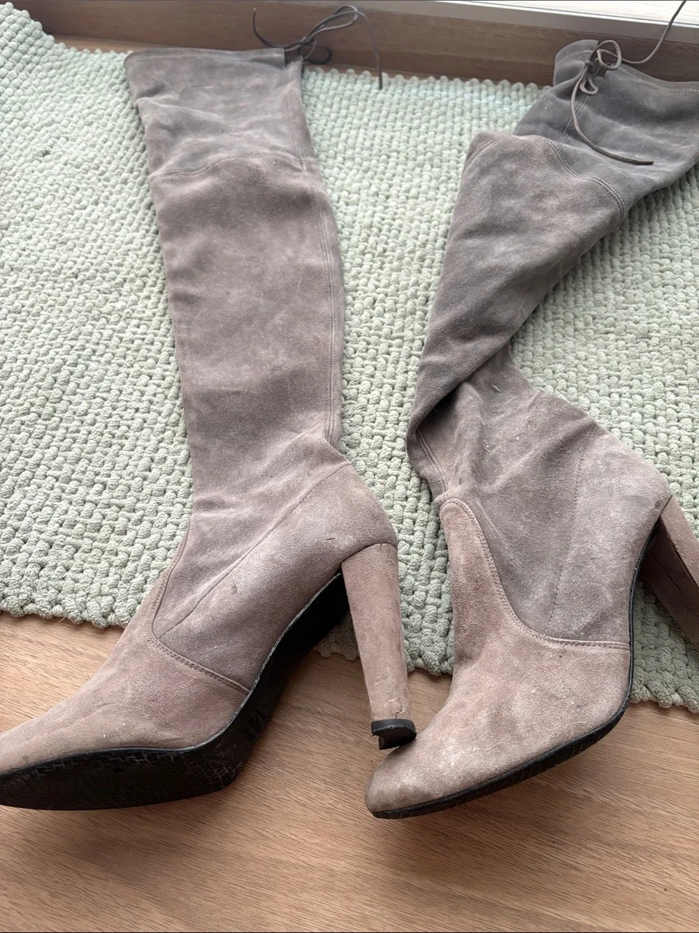 Women's ly grey Suede Over-the-Knee Heeled Boots